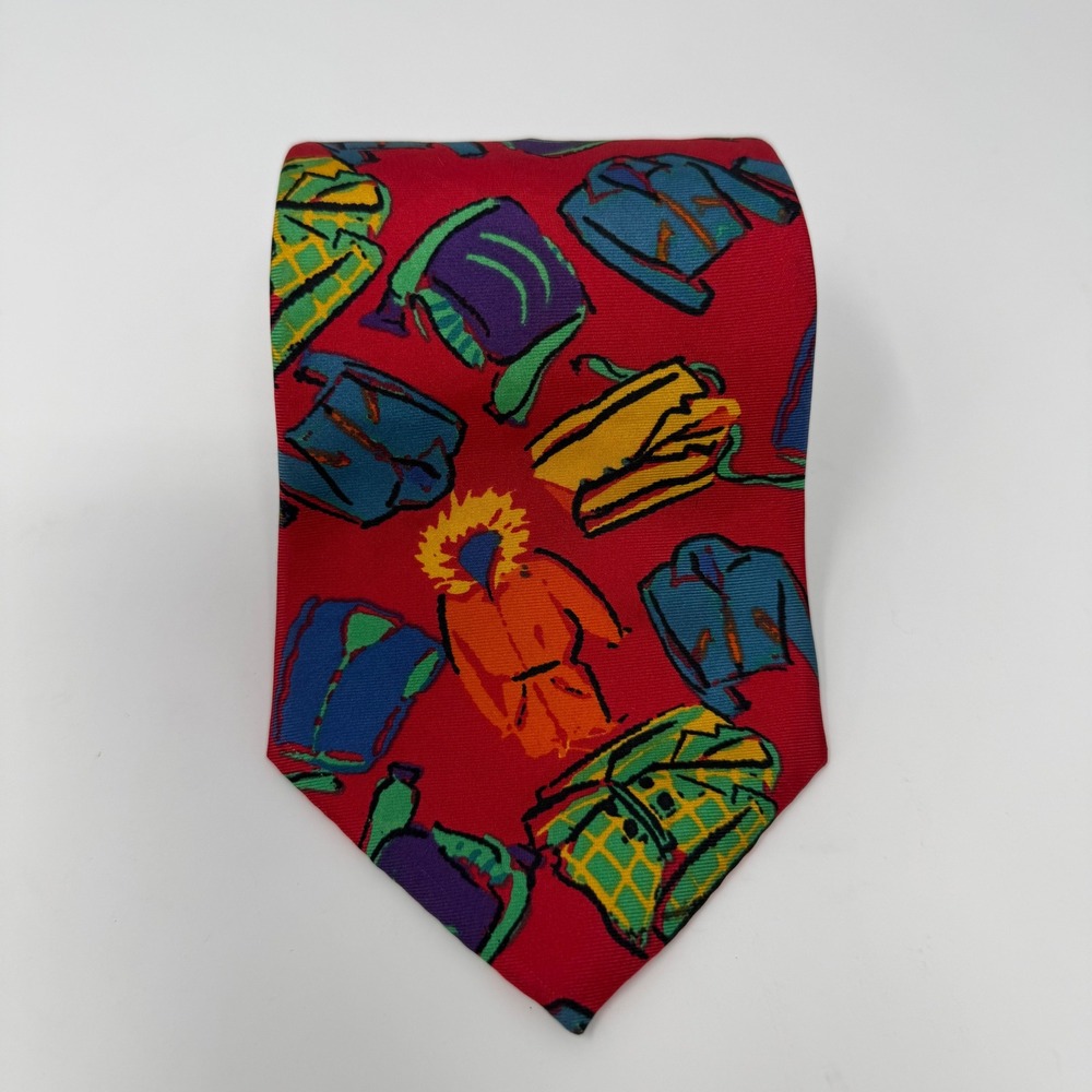 Gap Necktie‎ OS Red Vintage Novelty Jacket Print Italian Silk Mens